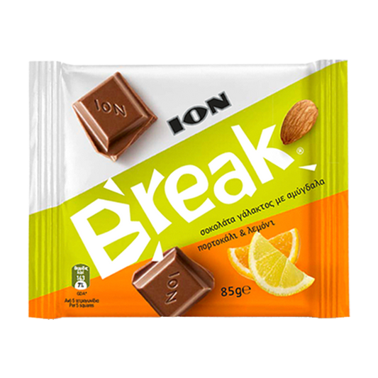 ION BREAK Milk Chocolate with Almonds, Orange and Lemon Pieces 85g